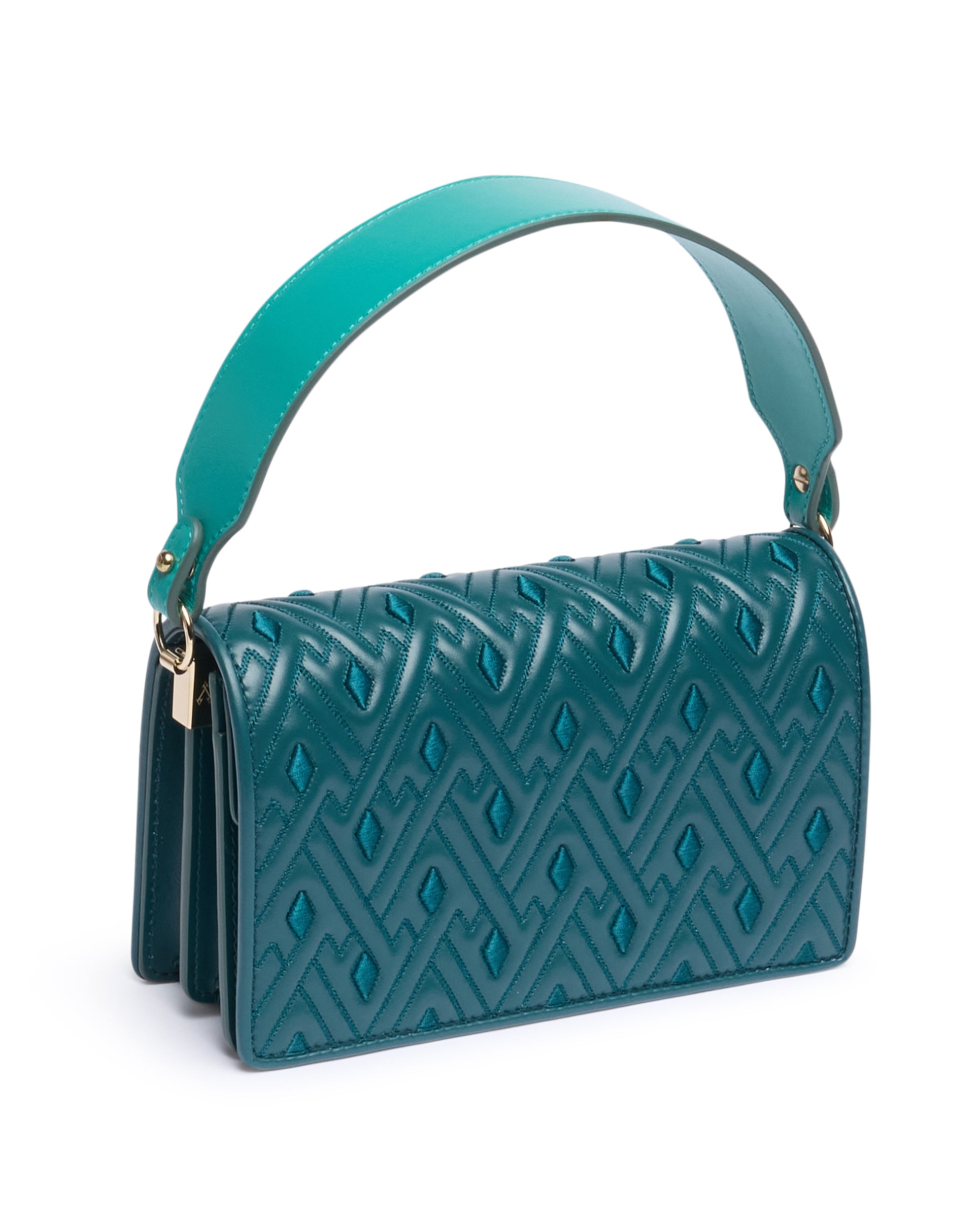 Embroidered Leather Bag with Removable Handle and Strap