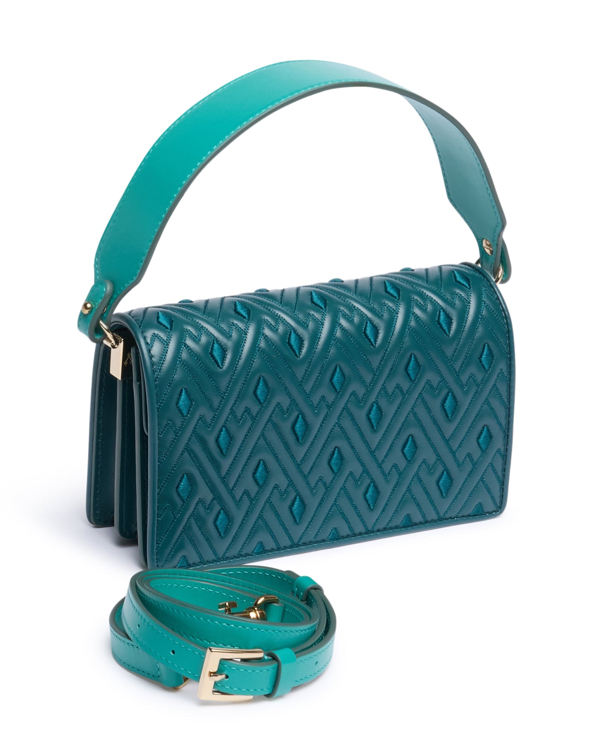 Embroidered Leather Bag with Removable Handle and Strap