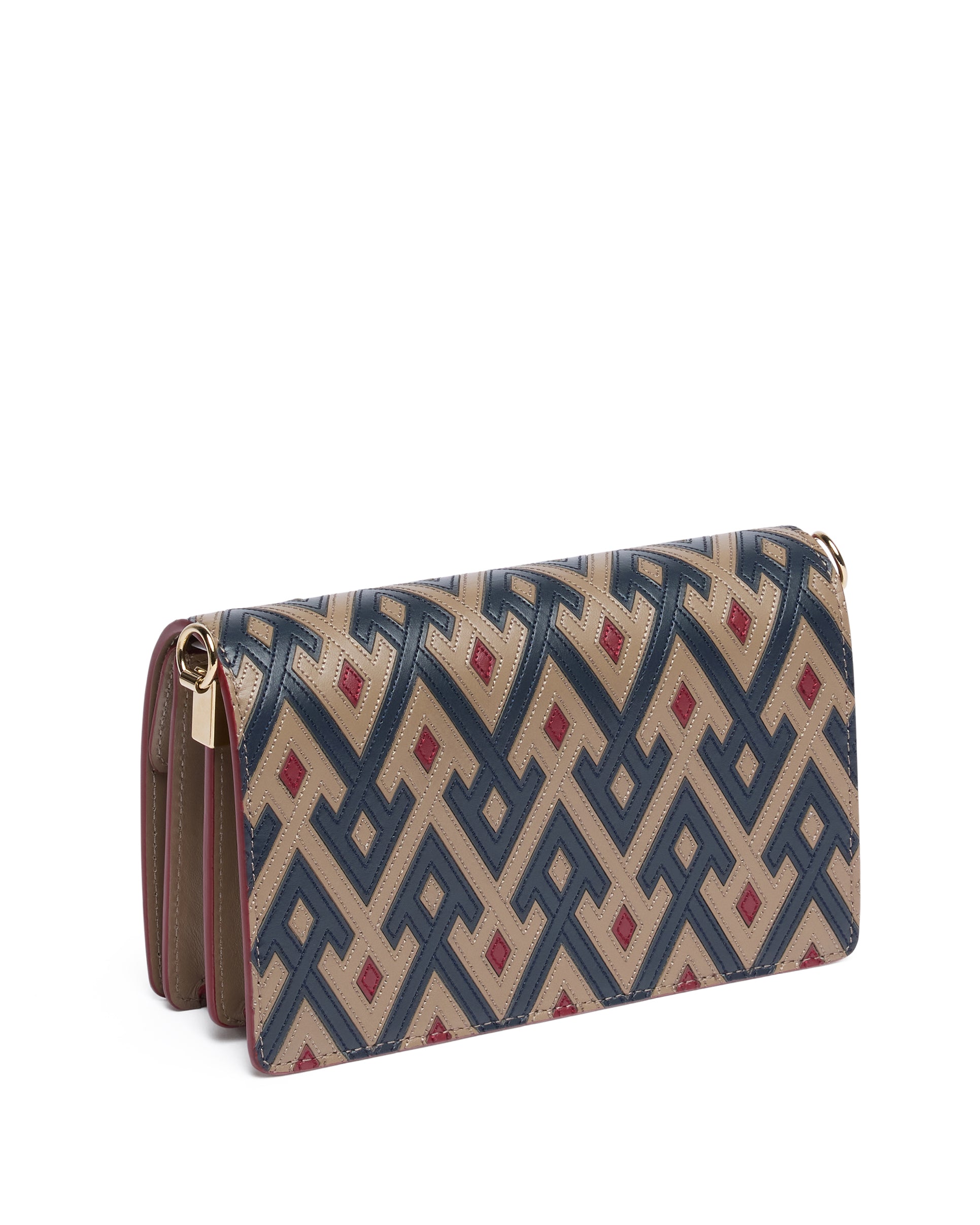 Multicolour Intarsia Leather Bag with Detachable Canvas Strap