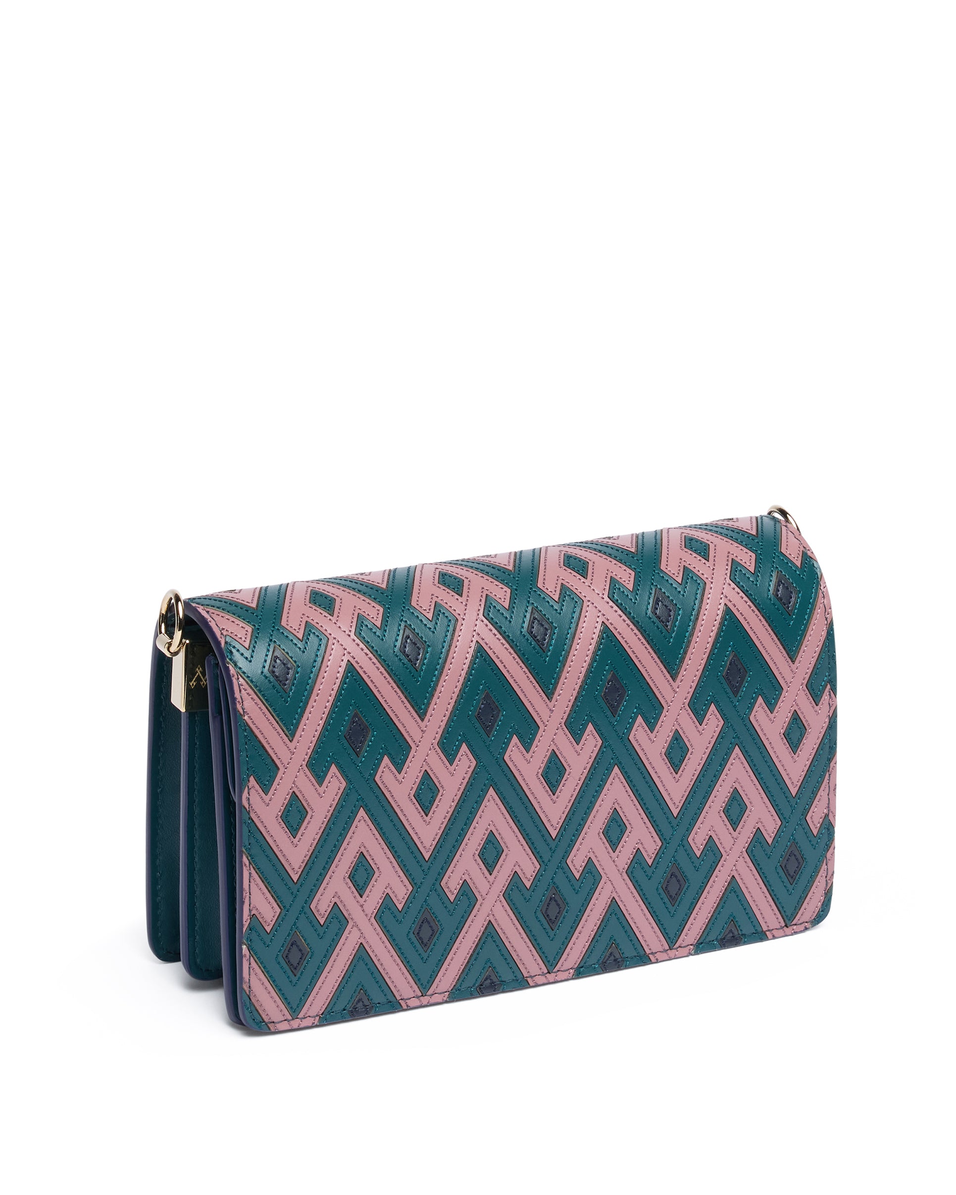 Multicolour Intarsia Leather Bag with Detachable Canvas Strap