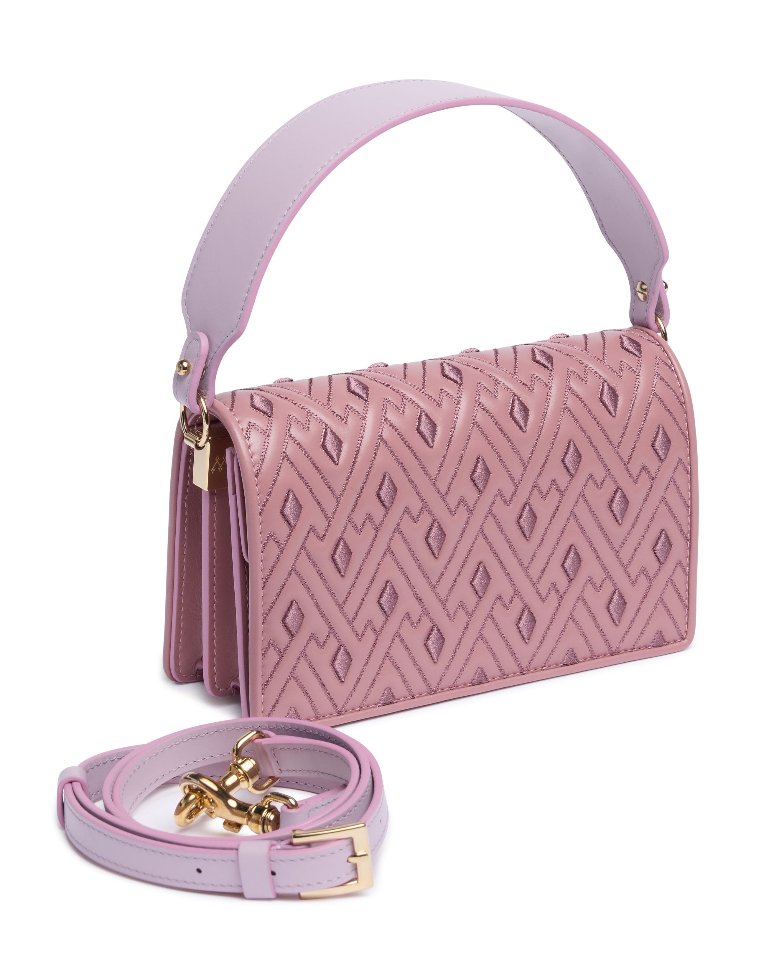 Embroidered Leather Bag with Removable Handle and Strap